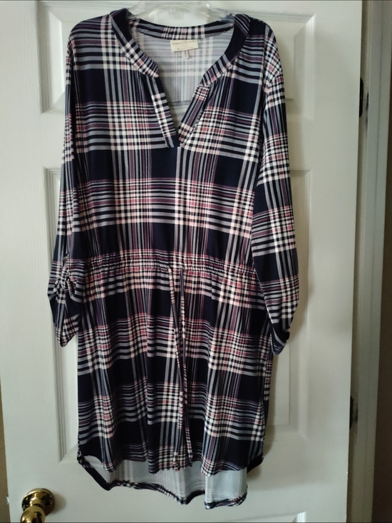 Bobbie Brooks Dresses & Skirts - Bobbie Brooks Navy, White & Pink Plaid Drawstring Tunic Dress